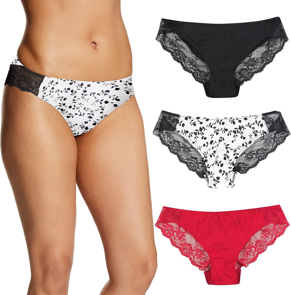 Maidenform Women's Tanga Underwear, Lace Tanga Panty, Cheeky Panties, Solid Or Assorted, 3-pack