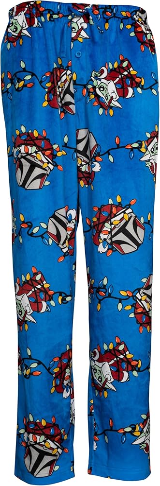 Star Wars Yoda Grogu Tangled Christmas Lights Blue Lounge Pants