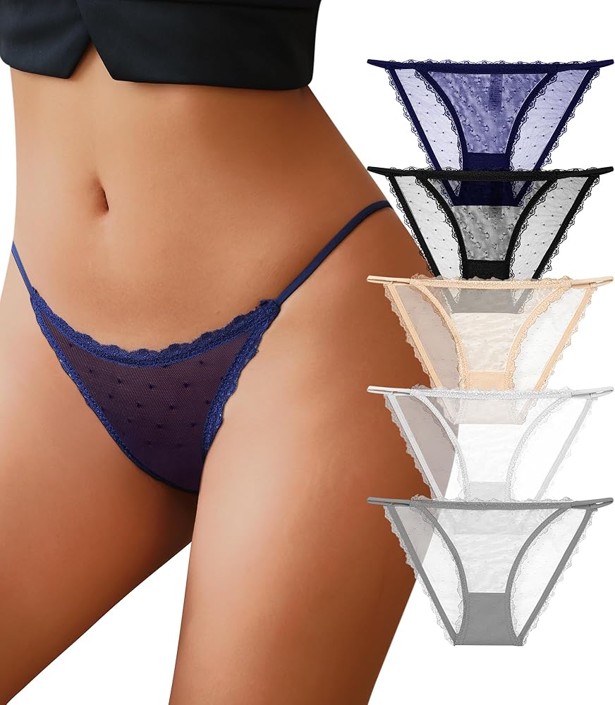 Sexy Underwear for Women String Bikini Underwear for Women High Cut Breathable Hipster Cheeky Lace Panties 5Pack