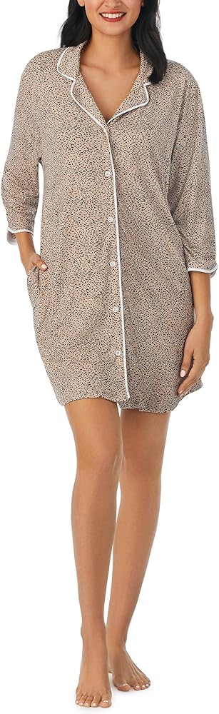 Jones New York Womens Sleepwear 3/4 Sleeve Button Down Sleepshirt Dress Nightgown