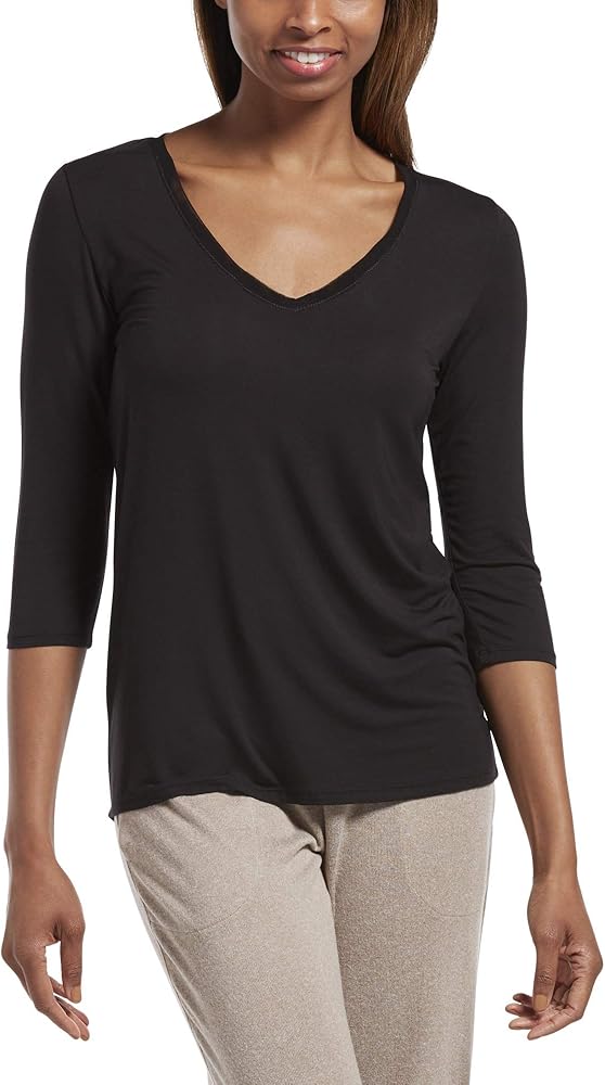 HUE Women's 3/4 Sleeve V-Neck Sleep Tee