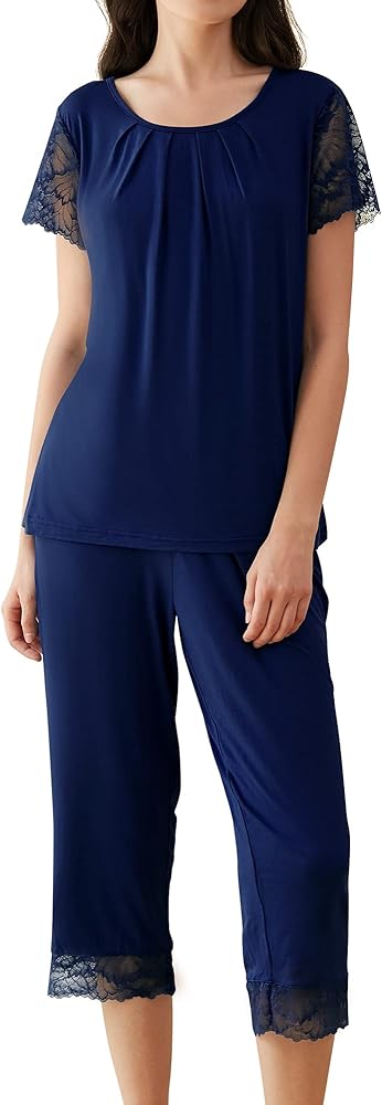 WiWi Bamboo Viscose Pajamas for Women Soft Capri Pants Pajama Sets Plus Size Sleepwear Pjs Loungewear S-4X