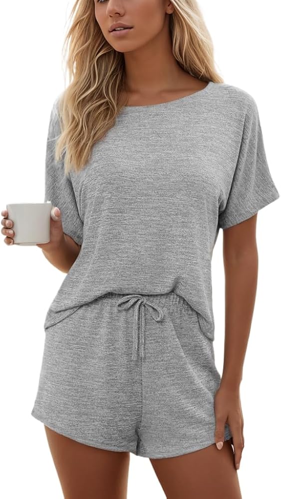 CUPSHE Short Sleeve Pajama Sets for Women Casual Crew Neck 2 Piece Lounge Sets