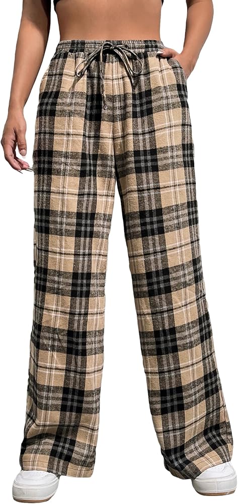 Floerns Women's Plaid Print Elastic Waist Sleepwear Pajama Bottom Pants