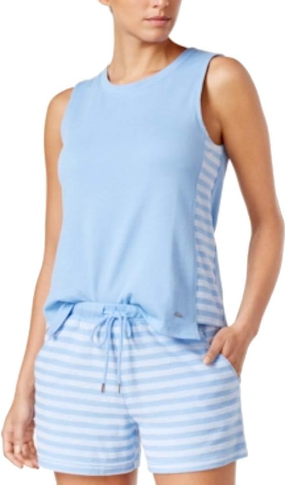 Nautica Medieval Blue Sleeveless Boucle Side-Striped Pajama Top XS