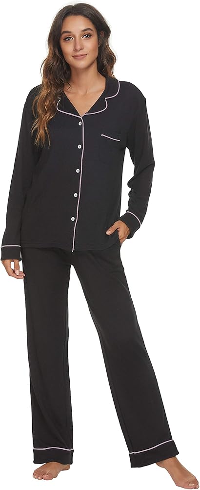 HEARTNICE Womens Pajama Set, Soft Long Sleeve Pajamas & Long Pants with Pockets, Warm Button-up Sleepwear Lounge Pjs