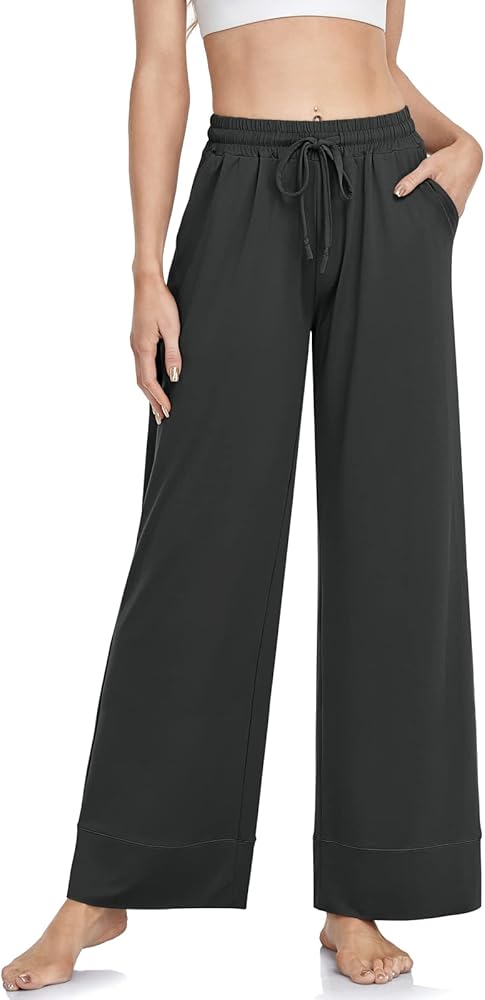 TARSE Wide Leg Yoga Pants for Women Plus Size Palazzo Trousers High Waist Lounge Pajamas Pants Casual Sweatpants with Pockets