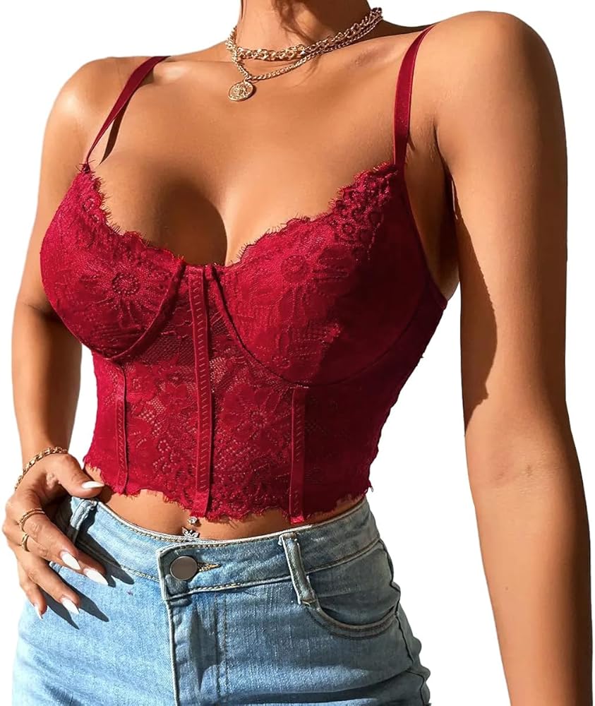 Lilosy Sexy Floral Lace Sheer Longline Crop Cami Top