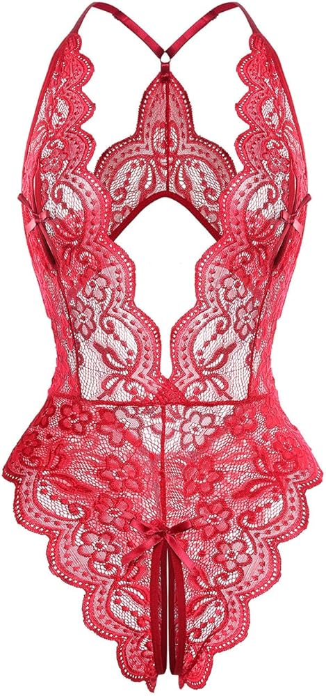 Women's Sexy Lingerie One Piece Women Deep V Teddy Floral Lace Bodysuit Babydoll