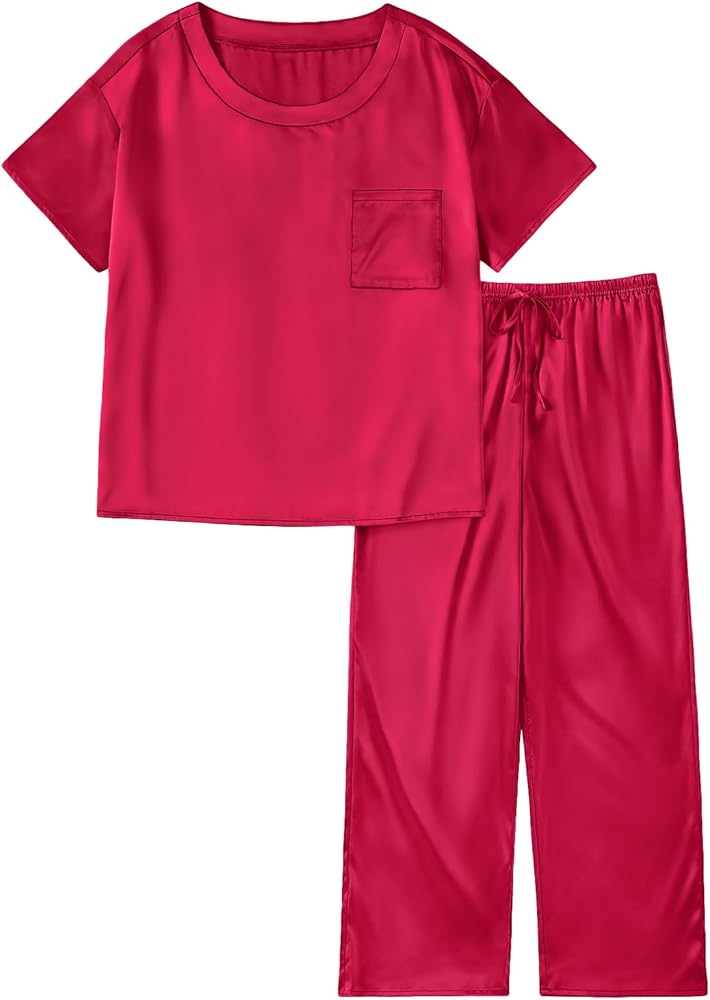 LILLUSORY Womens Pajama Sets 2 Piece Satin Lounge Sets Cute Summer Pjs Silk Comfy Loungewear