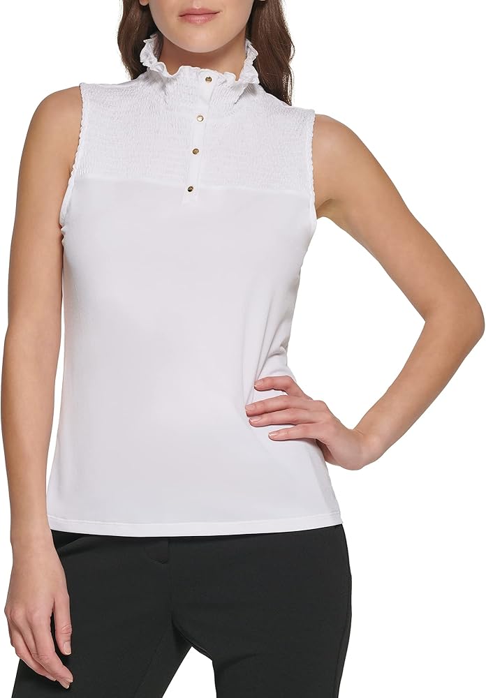 DKNY Women's Sleeveless Ruffle Blouse