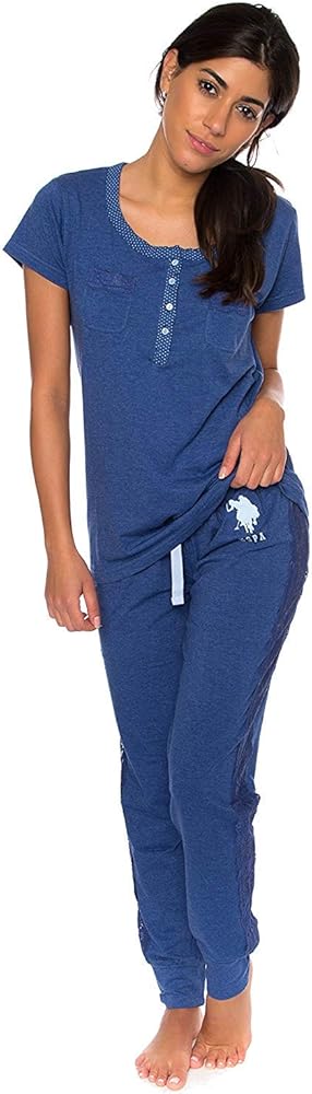 U.S. Polo Assn. Womens Pajama Set - Short Sleeve PJs with Jogger Pajama Pants…