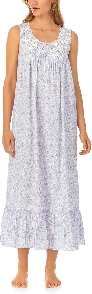 Eileen West Cotton Lawn Sleeveless Ballet Gown for Women - Pure Cotton Construction - Ribbon-Beaded Edge Lace