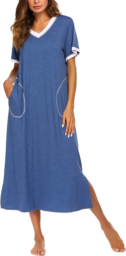 Ekouaer Women's Full Length Short Sleeve Nightgown