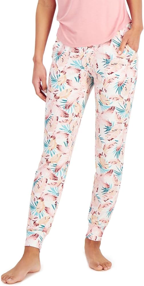 Alfani Womens Ultra-Soft Knit Jogger Pajama Pants,Multi Tropical,X-Small