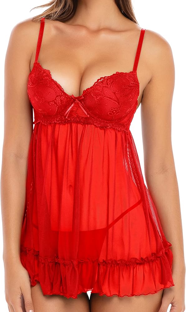 Rene Rofe Push Up Babydoll - Sexy Lingerie Chemise Babydoll withUnderwire Support and matching G-String Panty