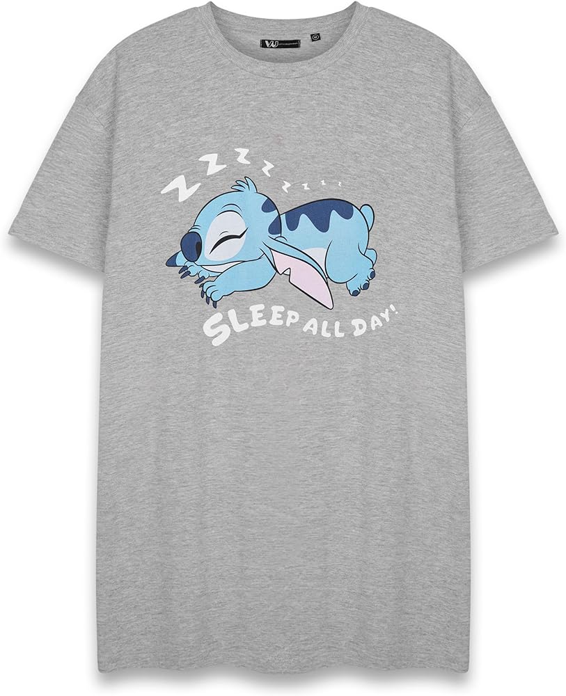 Disney Lilo & Stitch Stitch Women's Grey Marl Nightie Sleep All Day Graphic Sleepwear PJ Set Character Nightwear for Ladies