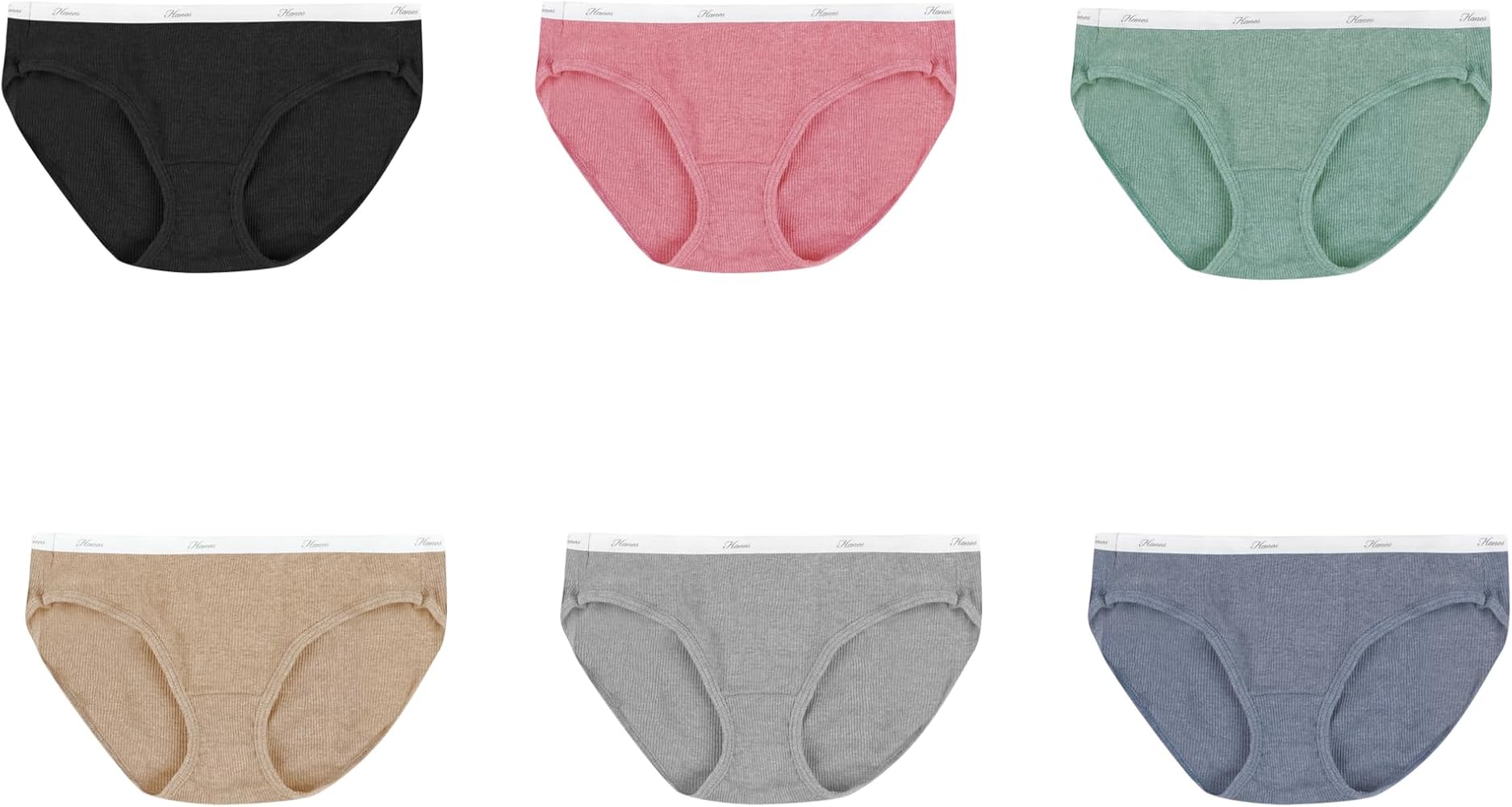 Hanes Women's Ribbed Cotton Hipster Underwear 6-Pack