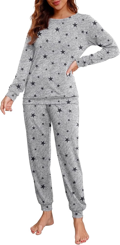 PrinStory Womens Pajama Set Long Sleeve Sleepwear Nightwear Soft Pjs Lounge Sets With Pockets