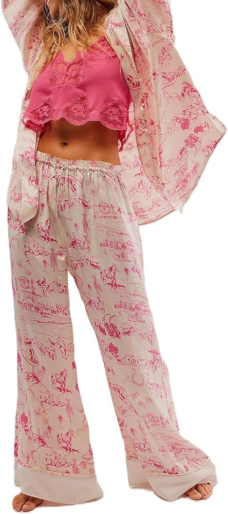 Argeousgor Women Floral Pajama Sets Silk Satin Lounge Set Long Sleeve Button Down Shirt Pants 2 piece Pjs Sleepwear