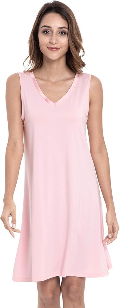 GYS Womens Bamboo-Derived Viscose Nightgowns Soft Sleeveless V Neck Nightdress Lightweight Sleep Shirt S-4XP