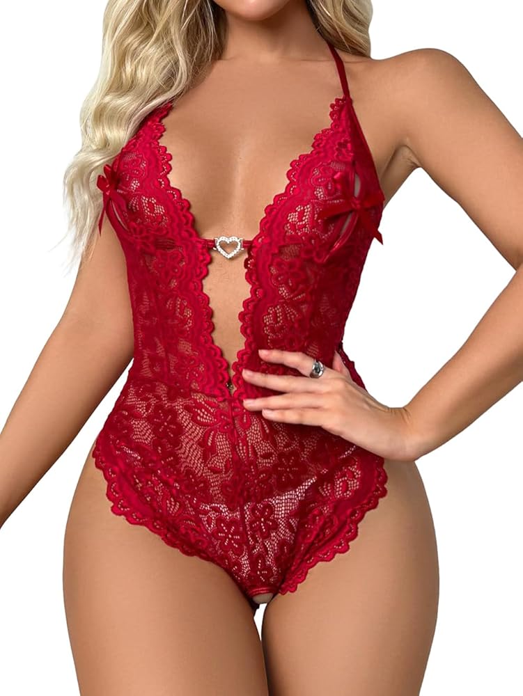 Lilosy Sexy Teddy Bodysuit Rhinestone Lace Lingerie