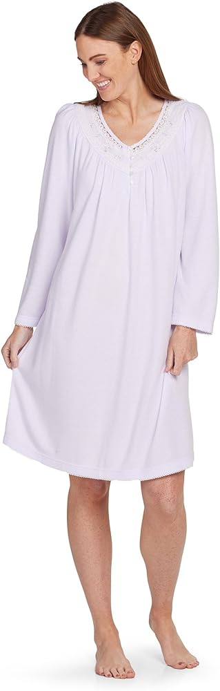 Miss Elaine Women's Nightgown, Honeycomb Knit Gown with Long Sleeves and Round Neckline, Women's Sleepwear and Loungewear