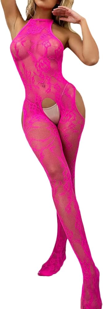 Women Sexy Lingerie Bodysuit Lace Full Body Stockings Mesh See Through Hole Full Length Sleeves Babydoll Fishnet Bodysuits