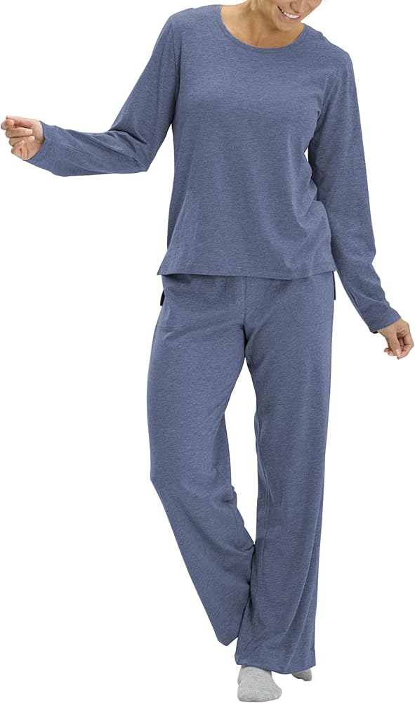 No Nonsense Women's Long Sleeve Sleep Tee and Pajama Pant 2 Piece Sleepwear Set