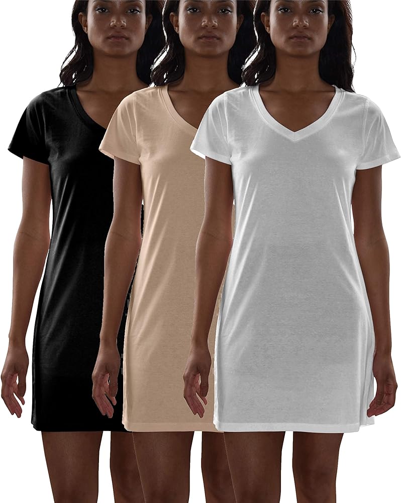 Sexy Basics Women's Cotton Soft V-Neck Sleepwear Shirt/Nightwear Shirt -Multi Pack