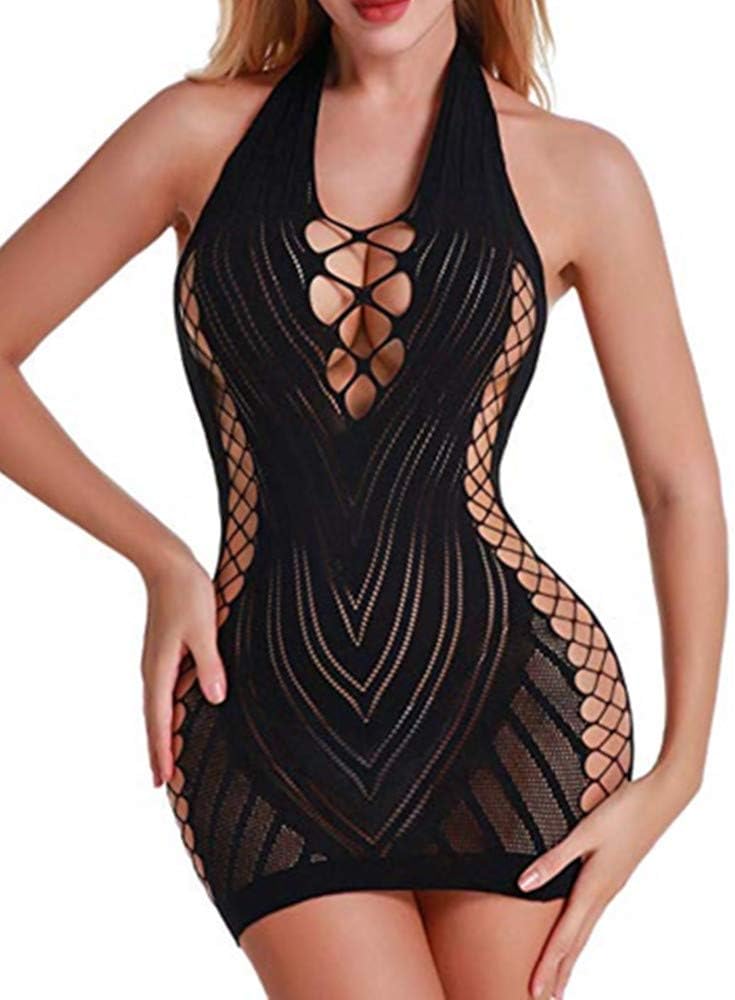 Fairydreamy Women Sexy Lingerie Sleepwear Jumpsuits Hollow-out Chemise Mini-dress Babydoll Bodysuit