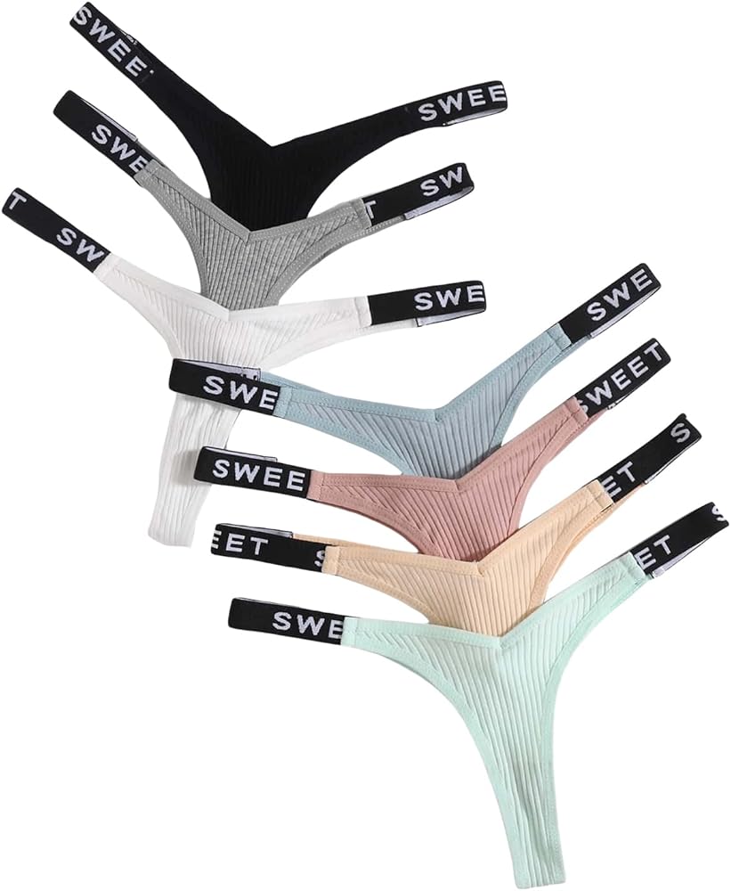 Verdusa Women's Sexy 7Pack Letter Print Tape Panty Sets V Strings Brief Underwear