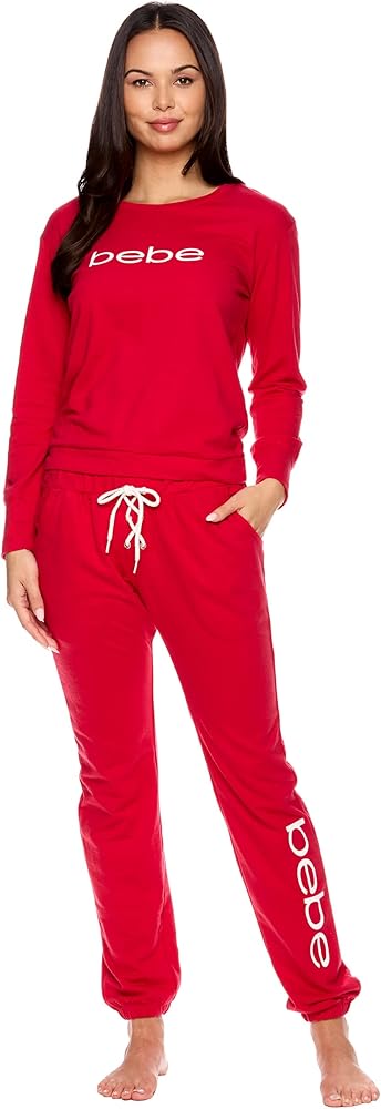 bebe Womens Pajama Sets - French Terry Pajamas for Women with L/S Pullover Top and PJ Pants - Sleepwear for Women