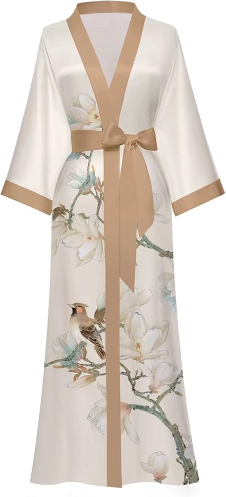 Women's Long Kimono Robe Floral Silk Robe Satin Silky Bathrobe Sleepwear Bridesmaid Wedding Robes