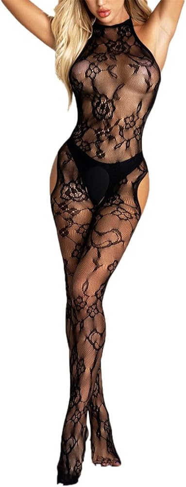 Women Fishnet Mesh Lingerie BodyStocking Lace Smock Badydoll See Through Chemises Full Body Bodystocking Bodysuits Nightwear