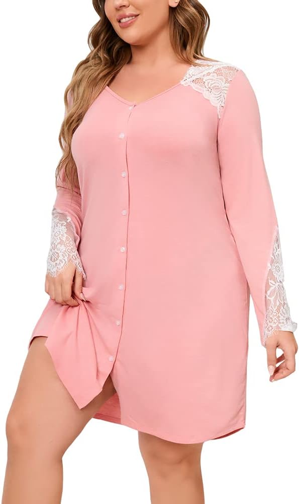 FINIZO Nightgowns for Women Button Down Night Shirts Short Long Sleeve Sleepwear Soft Pajama Dress