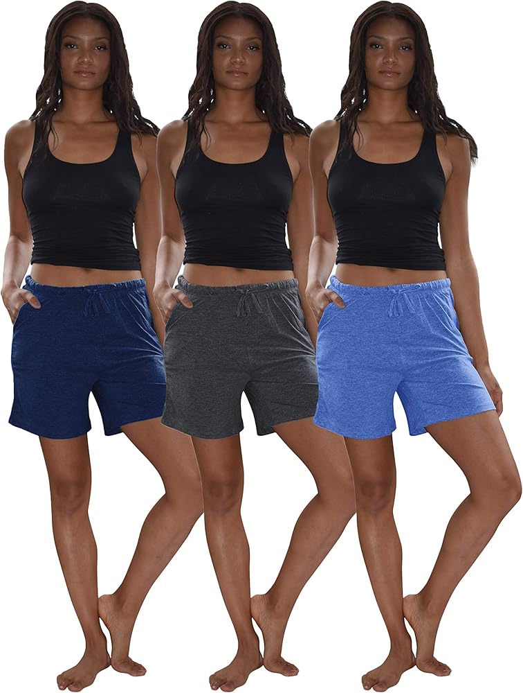 Sexy Basics Women's Multi -Pack Cotton Sleep Pajama Shorts with Pockets & Drawstring