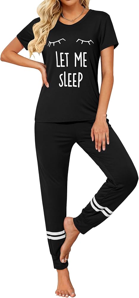 Ekouaer Womens Pajamas Set Short Sleeve Sleepwear Tops with Long Pants Pjs Set Print Nightwear