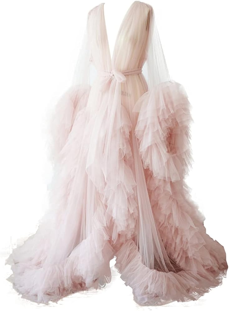 Sexy Illusion Long Lingerie Tulle Robe Nightgown Bathrobe Sleepwear Bridal Robe Wedding Scarf