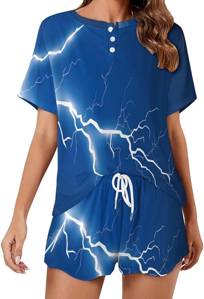 Lightningbolt Sky Classic Women's Pajamas Loungewear Set Loose Short Sleeve Sleepwear With Pockets