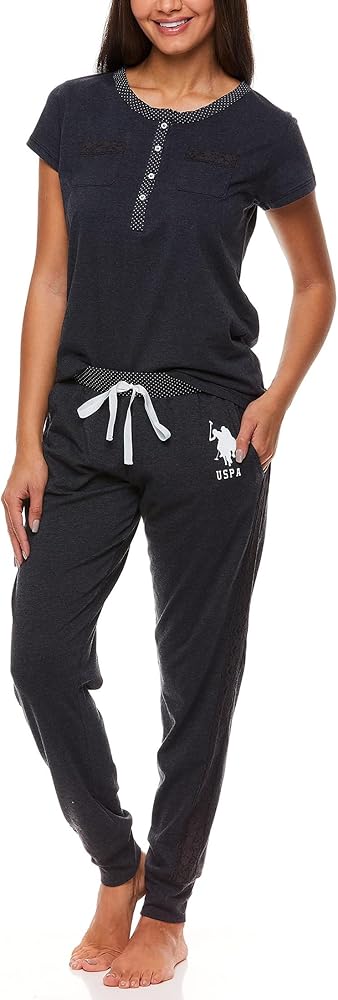 U.S. Polo Assn. Womens Pajama Set with Pockets - Short Sleeve Shirt and Pajama Pants Pj Set