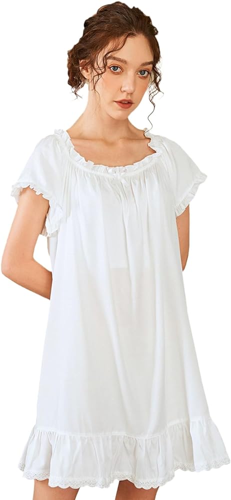 Nanxson Womens' Cotton Nightgown Short Sleeve Sleepwear Vintage Victorian Nightshirt Lounge Dress