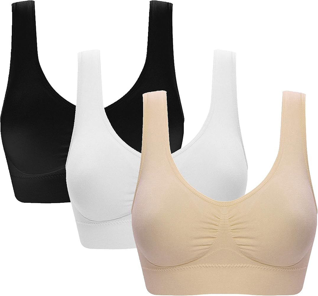 Vermilion Bird Women's 3 Pack Seamless Comfortable Sports Bra with Removable Pads