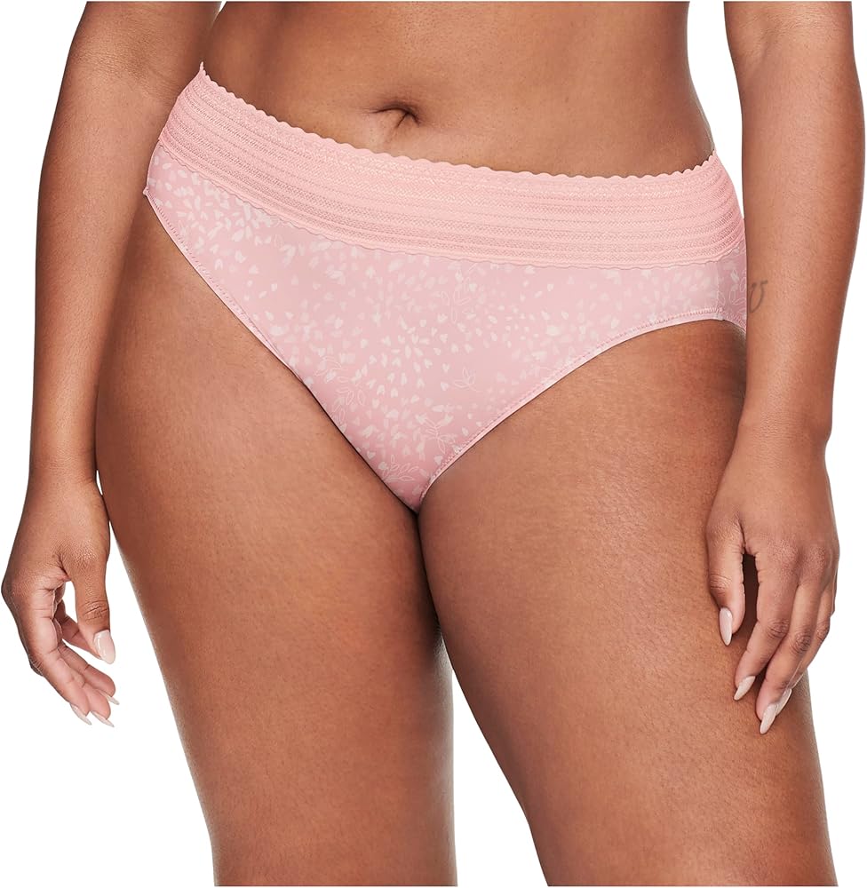 Warner's Women's No Pinching, No Problems Dig-Free Comfort Waist with Lace Microfiber Hi-Cut 5109J, Blush Petals Print