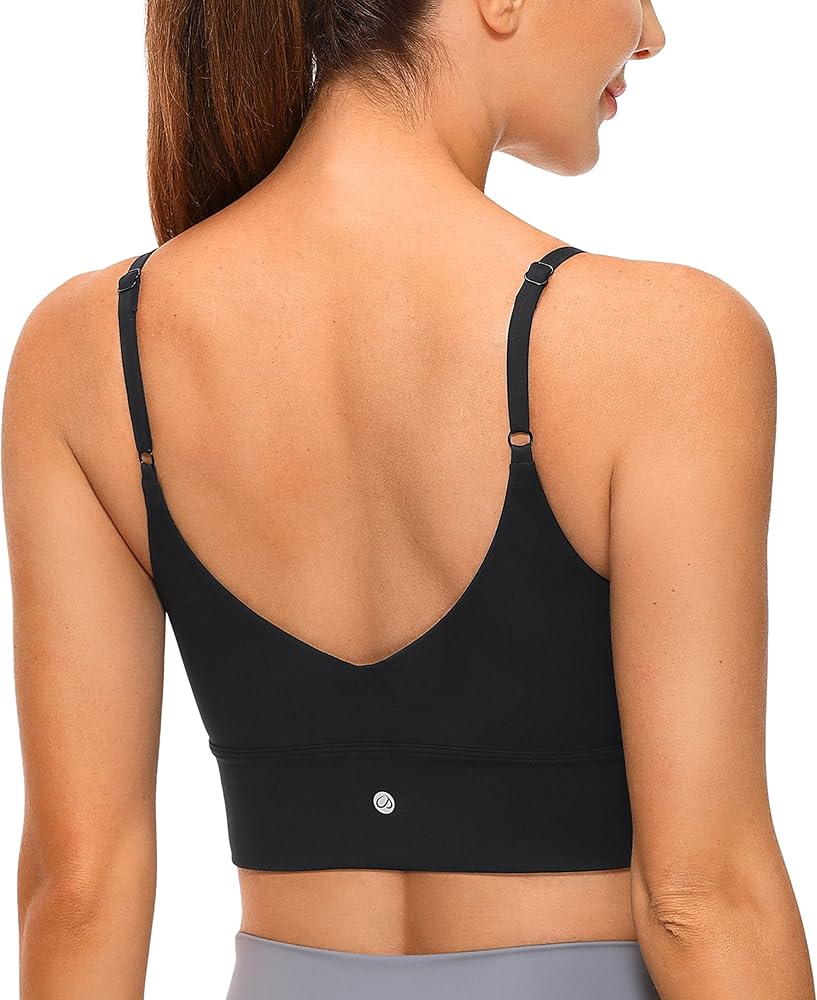 CRZ YOGA Adjustable Longline Sports Bra for Women - V Back Wireless Workout Padded Yoga Bra Cropped Tank Tops Camisole