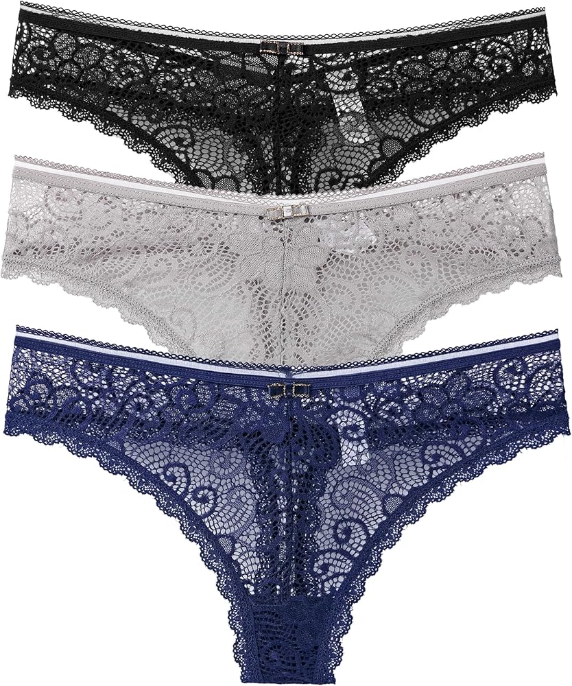 Womens 3 Pack Lace Thong Bikinis Low Rise Panties Underwear S-XL