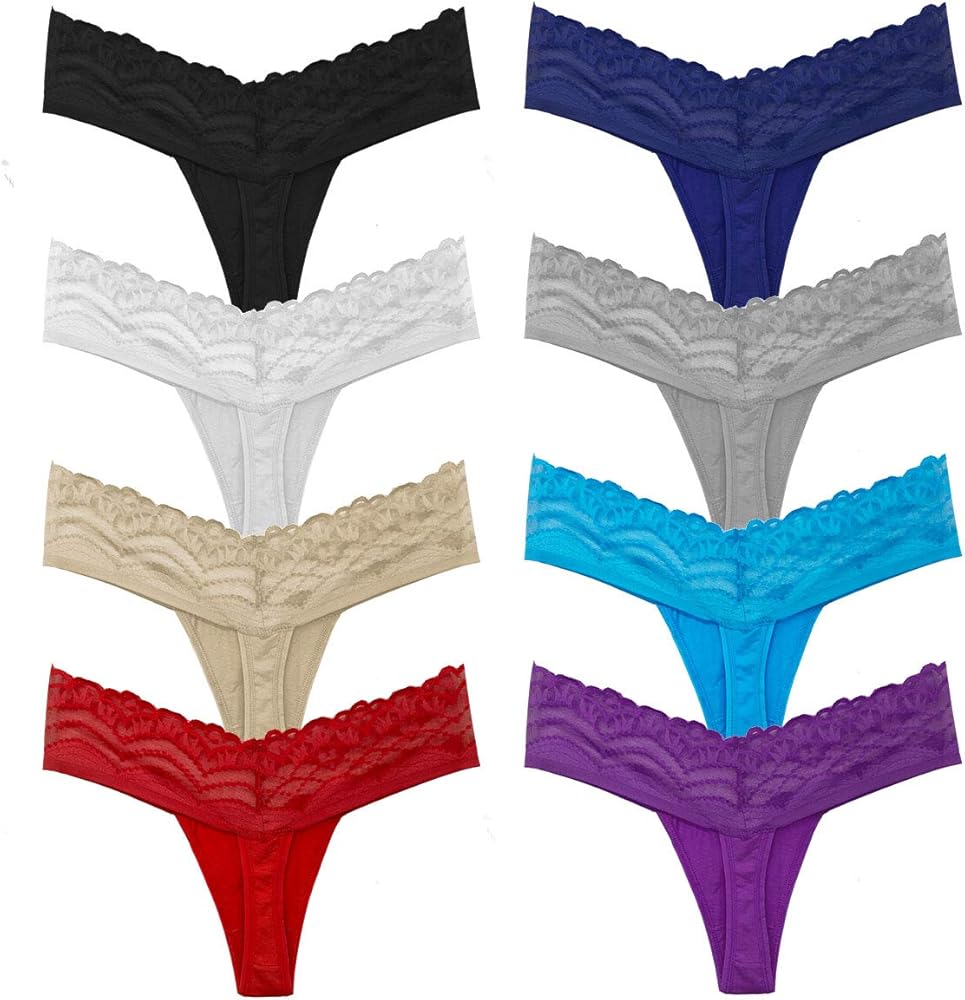 Pack 10 G-String Underwear for Women Lace Thongs Panties, Assorted Different Lace Pattern & Colors