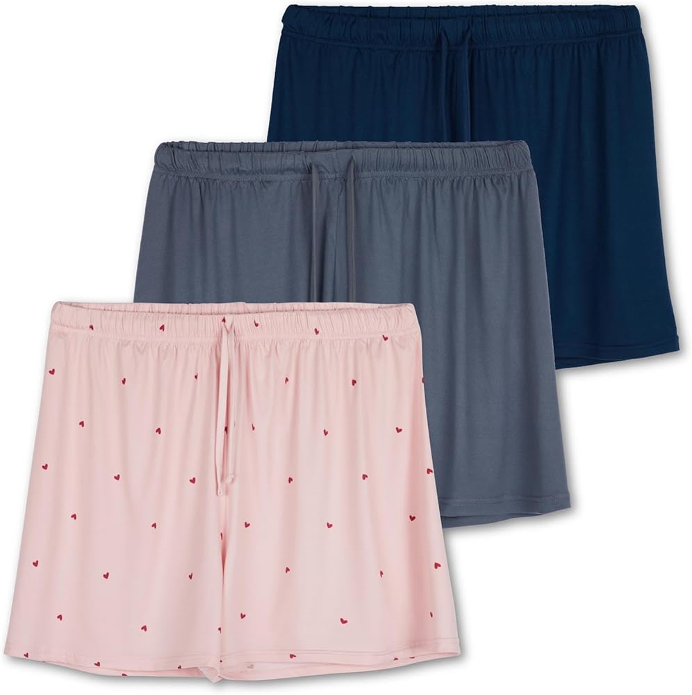 Real Essentials 3 Pack: Womens Ultra-Soft Comfy Stretch Pajama Lounge Shorts Elegant Sleepwear(Available In Plus Size)