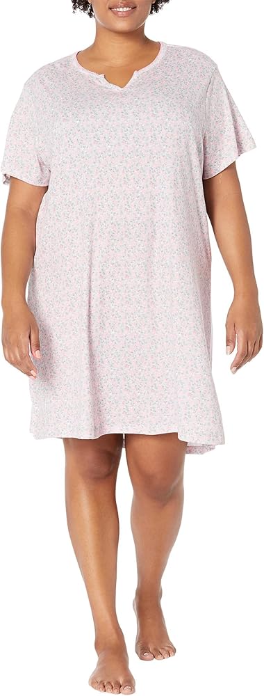 Karen Neuburger Women's Plus Size Blossom Short Sleeve Split-Neck Nightshirt