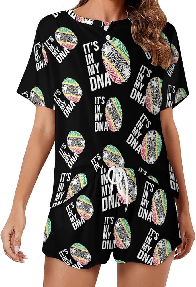 It's In My DNA Saint Kitts And Nevis Flag Classic Women's Pajamas Loungewear Set Loose Short Sleeve Sleepwear With Pockets